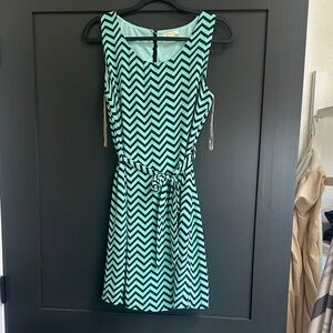 Tulle Chevron Mini Dress - Black and Mint